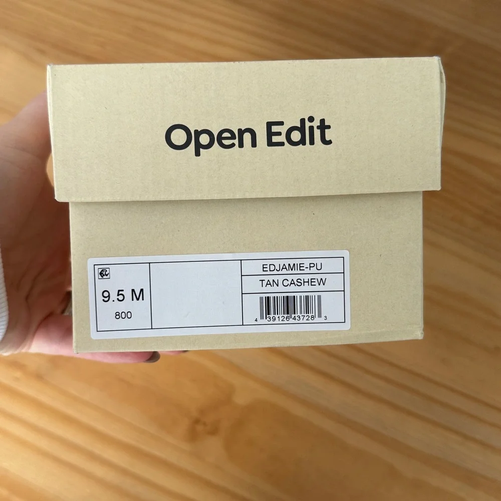 Open Edit Jamie‎ Square Toe Block Heel Sandal in Tan in Cashew Tan NEW IN BOX!